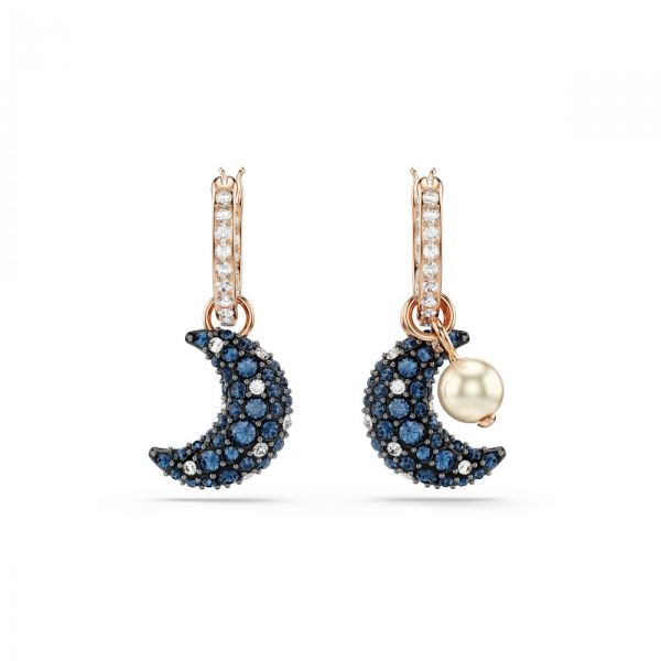 Brincos Swarovski Luna drop Design assimétrico Lua Multicolorido Revestido a tom de Dourado rosa