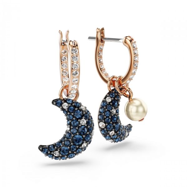 Brincos Swarovski Luna drop Design assimétrico Lua Multicolorido Revestido a tom de Dourado rosa