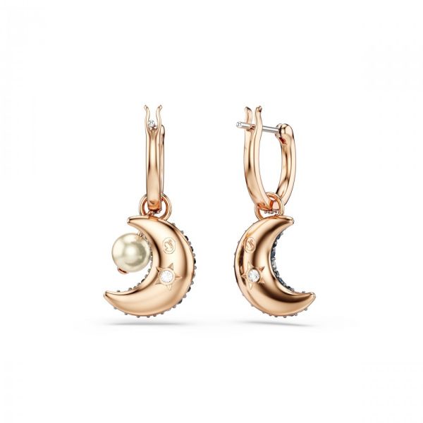 Brincos Swarovski Luna drop Design assimétrico Lua Multicolorido Revestido a tom de Dourado rosa