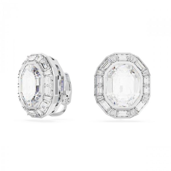 Brincos Swarovski Mesmera clip Corte octogonal Branco Revestido a Ródio