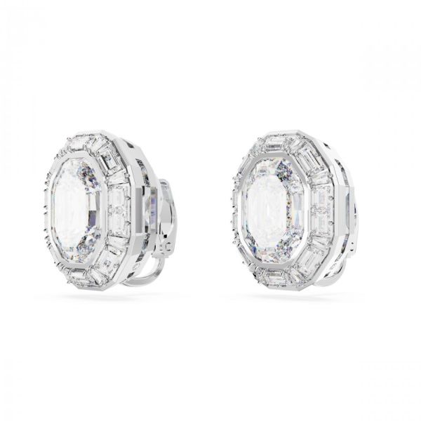 Brincos Swarovski Mesmera clip Corte octogonal Branco Revestido a Ródio