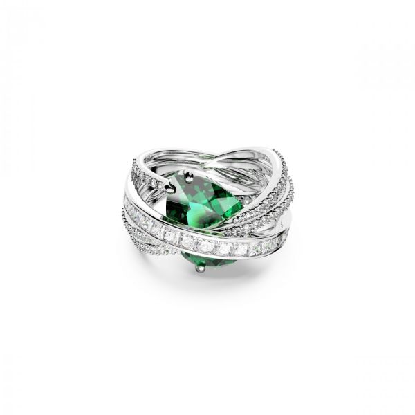 Anel Swarovski Hyperbola cocktail Zircónia neutra em carbono Cortes mistos Quatro bandas Verde Revestido a Ródio 52