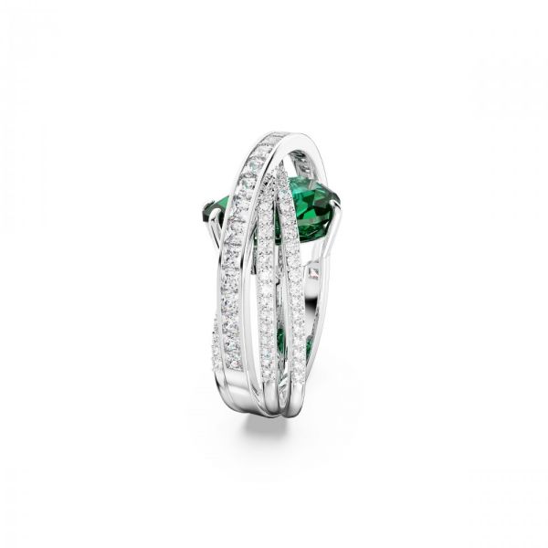 Anel Swarovski Hyperbola cocktail Zircónia neutra em carbono Cortes mistos Quatro bandas Verde Revestido a Ródio 52