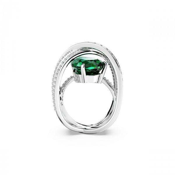Anel Swarovski Hyperbola cocktail Zircónia neutra em carbono Cortes mistos Quatro bandas Verde Revestido a Ródio 52