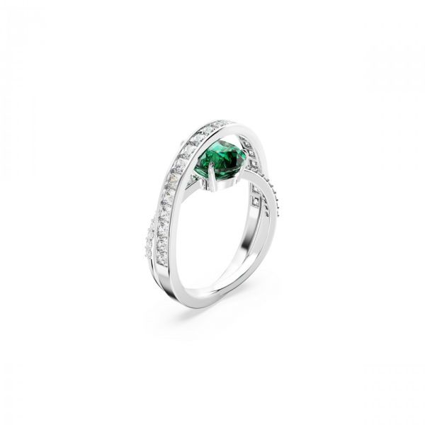 Anel Swarovski Hyperbola cocktail Zircónia neutra em carbono Cortes mistos Dupla banda Verde Revestido a Ródio 50