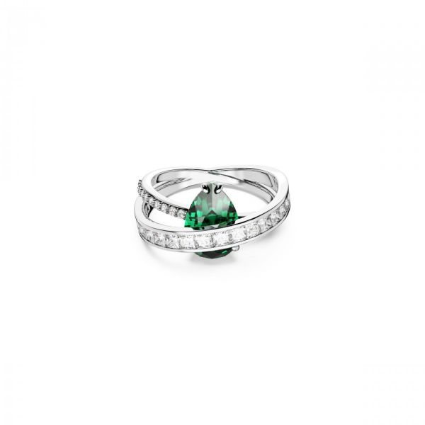 Anel Swarovski Hyperbola cocktail Zircónia neutra em carbono Cortes mistos Dupla banda Verde Revestido a Ródio 52
