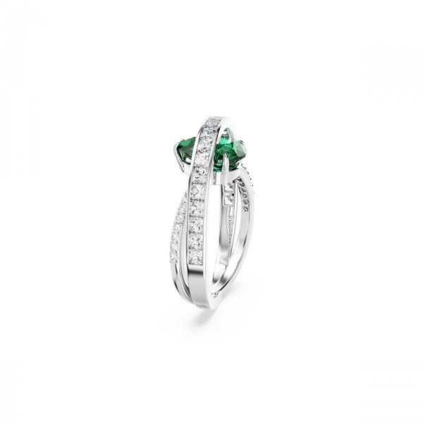 Anel Swarovski Hyperbola cocktail Zircónia neutra em carbono Cortes mistos Dupla banda Verde Revestido a Ródio 52
