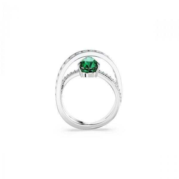 Anel Swarovski Hyperbola cocktail Zircónia neutra em carbono Cortes mistos Dupla banda Verde Revestido a Ródio 52