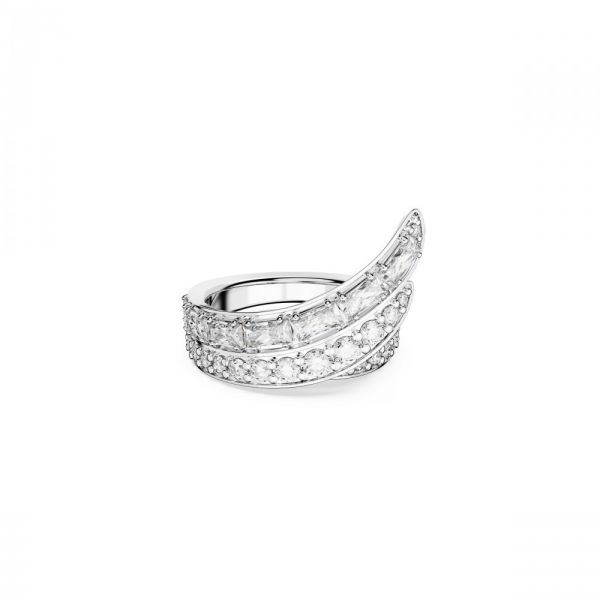 Anel Swarovski Hyperbola cocktail Zircónia neutra em carbono Cortes mistos Dupla banda Branco Revestido a Ródio 52