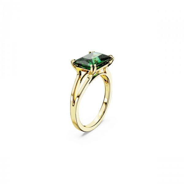 Anel Swarovski Stilla cocktail Corte retangular Verde Revestido a tom de Dourado 60