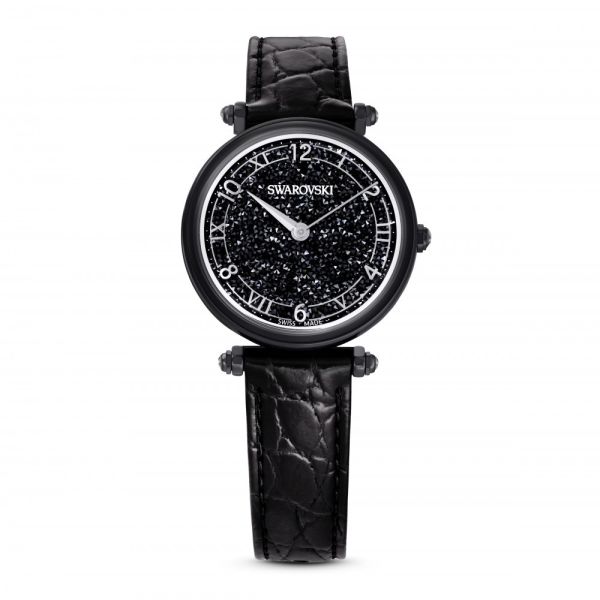 Relógio Swarovski Crystalline Wonder Fabricado na Suiça Correia de Tecido Preto Acabamento preto