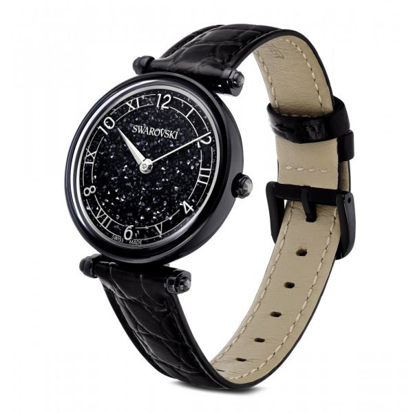Relógio Swarovski Crystalline Wonder Fabricado na Suiça Correia de Tecido Preto Acabamento preto