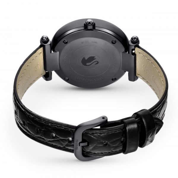 Relógio Swarovski Crystalline Wonder Fabricado na Suiça Correia de Tecido Preto Acabamento preto