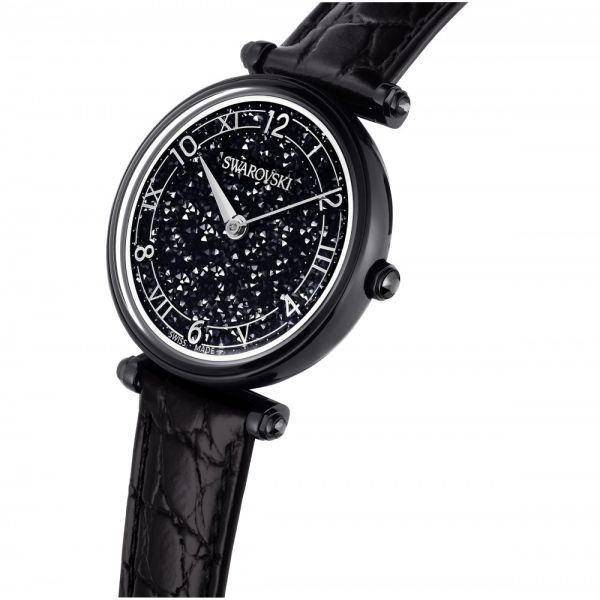 Relógio Swarovski Crystalline Wonder Fabricado na Suiça Correia de Tecido Preto Acabamento preto