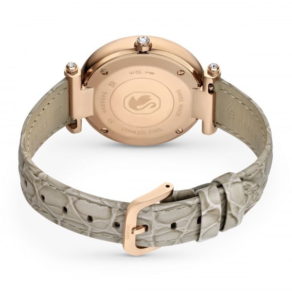 Relógio Swarovski Crystalline Wonder Fabricado na Suiça Correia de Tecido Bege Acabamento em tom de Dourado rosa