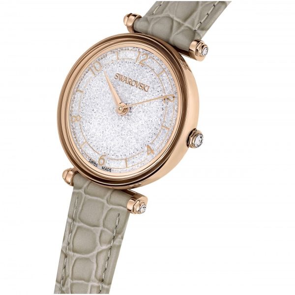 Relógio Swarovski Crystalline Wonder Fabricado na Suiça Correia de Tecido Bege Acabamento em tom de Dourado rosa