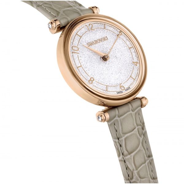 Relógio Swarovski Crystalline Wonder Fabricado na Suiça Correia de Tecido Bege Acabamento em tom de Dourado rosa