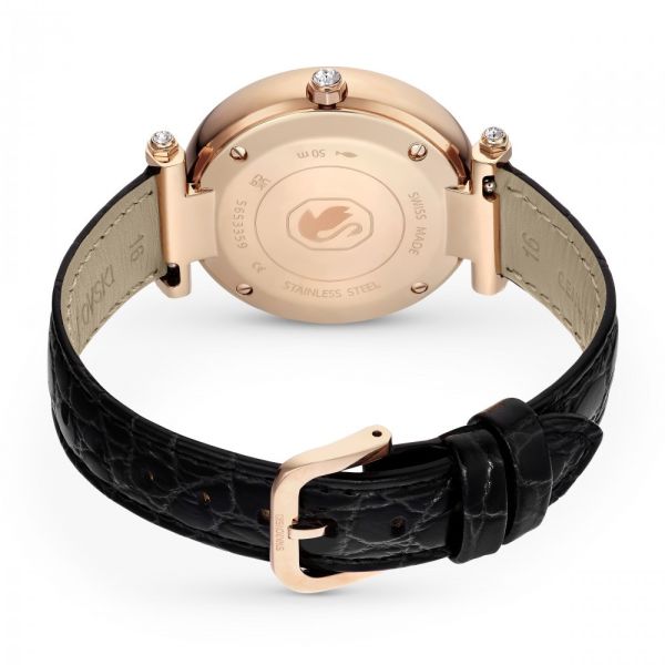 Relógio Swarovski Crystalline Wonder Fabricado na Suiça Correia de Tecido Preto Acabamento em tom de Dourado rosa