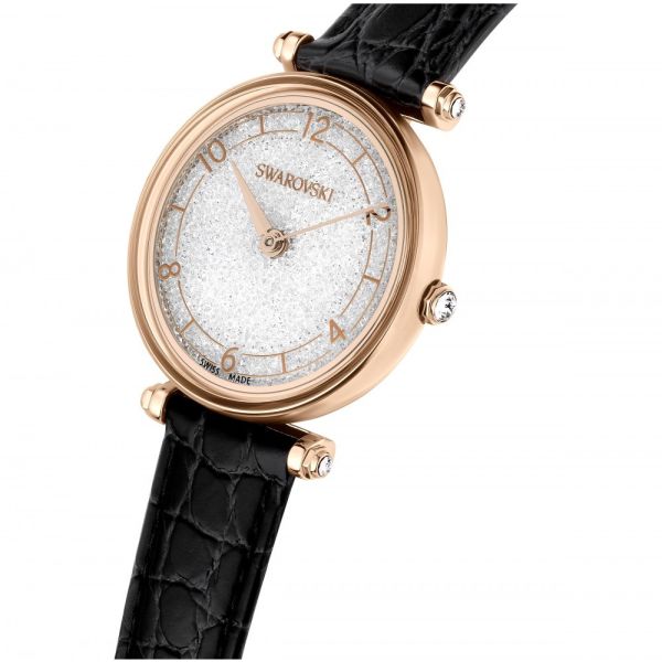 Relógio Swarovski Crystalline Wonder Fabricado na Suiça Correia de Tecido Preto Acabamento em tom de Dourado rosa