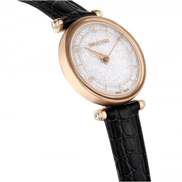 Relógio Swarovski Crystalline Wonder Fabricado na Suiça Correia de Tecido Preto Acabamento em tom de Dourado rosa