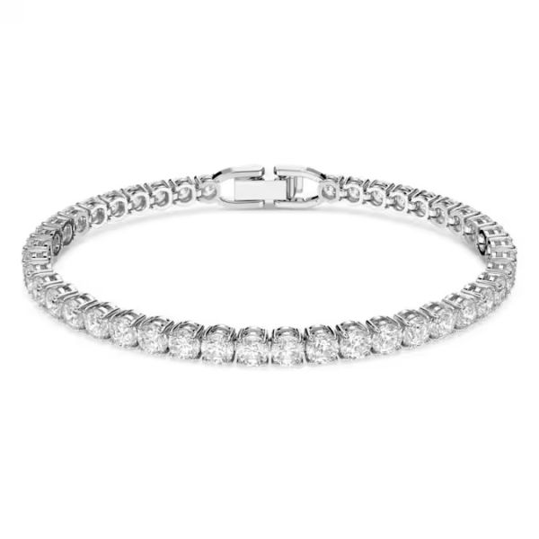 Pulseira Matrix Tennis com corte redondo branca banhada a ródio M