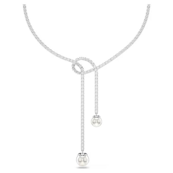 Colar Y Swarovski Matrix Crystal Pearl Lapidação redonda Branco Lacado a ródio