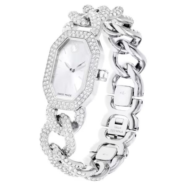 Relógio Swarovski Dextera Chain Fabrico suíço Bracelete em cristal Prata Aço inoxidável