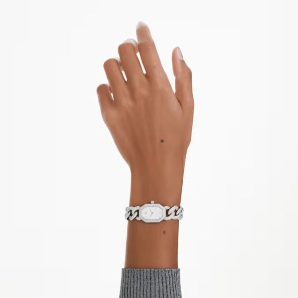Relógio Swarovski Dextera Chain Fabrico suíço Bracelete em cristal Prata Aço inoxidável