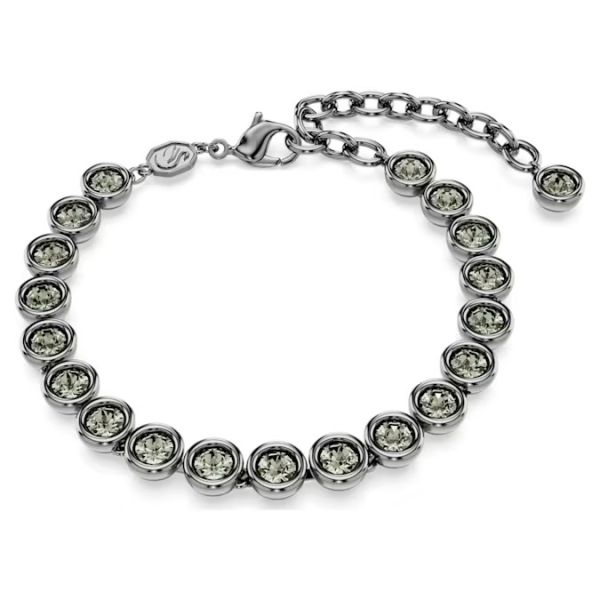 Pulseira Swarovski Imber Tennis Lapidação Redonda Preta Lacada a Ródio