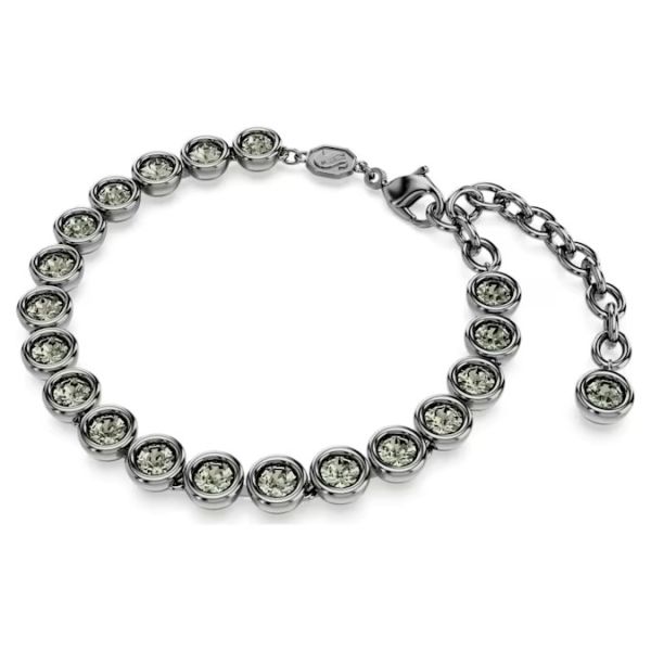 Pulseira Swarovski Imber Tennis Lapidação Redonda Preta Lacada a Ródio