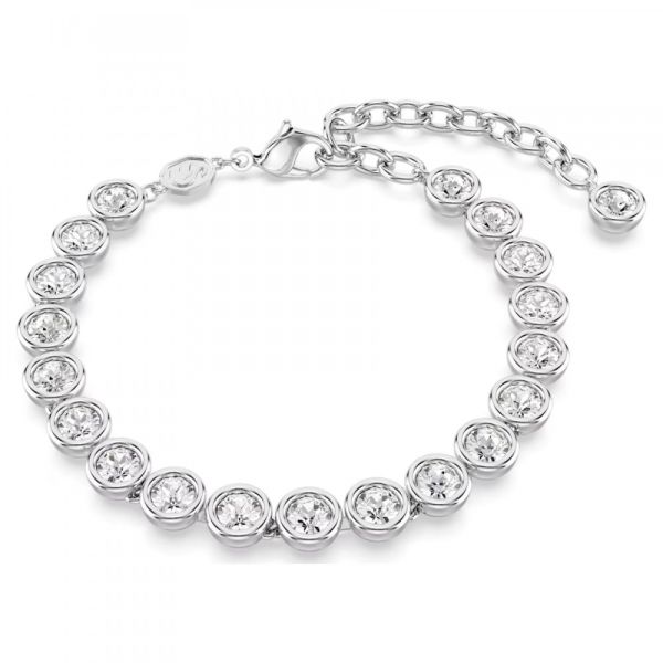 Pulseira Swarovski Imber Tennis Lapidação Redonda Branca Lacado a Ródio