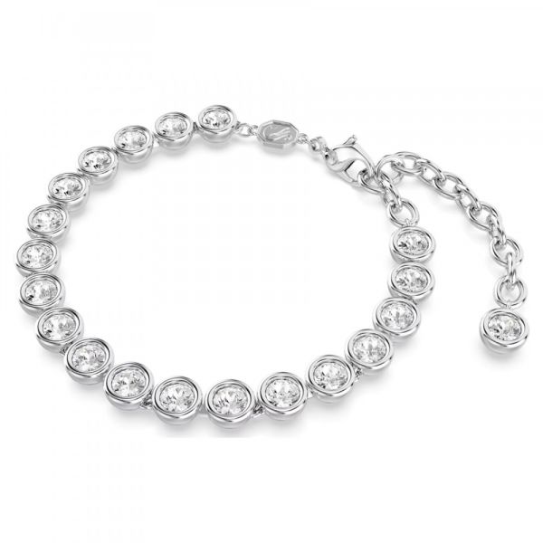 Pulseira Swarovski Imber Tennis Lapidação Redonda Branca Lacado a Ródio