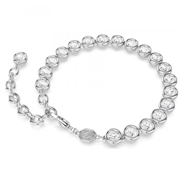 Pulseira Swarovski Imber Tennis Lapidação Redonda Branca Lacado a Ródio