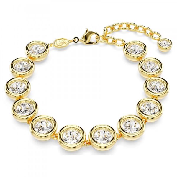 Pulseira Swarovski Imber Lapidação Redonda Branca Lacado a Dourado