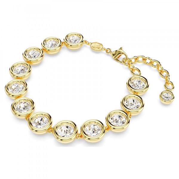 Pulseira Swarovski Imber Lapidação Redonda Branca Lacado a Dourado