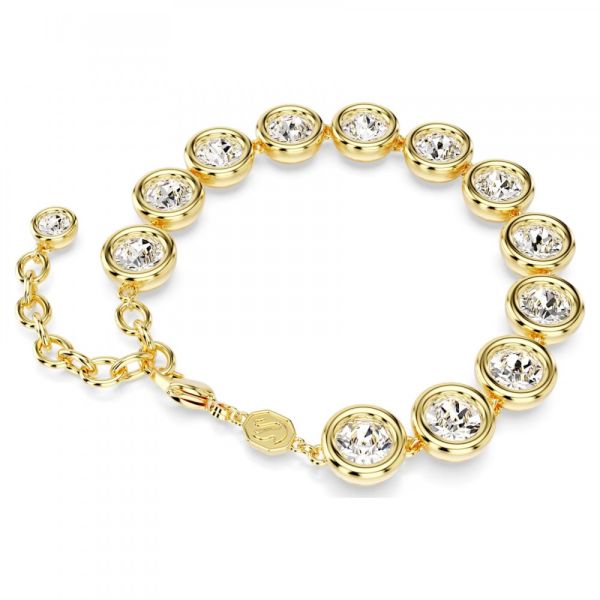 Pulseira Swarovski Imber Lapidação Redonda Branca Lacado a Dourado