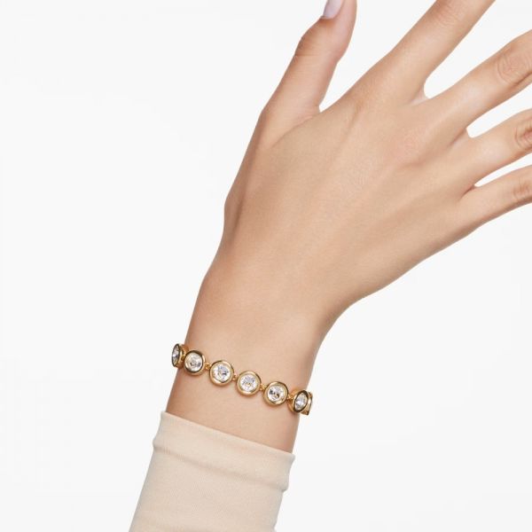 Pulseira Swarovski Imber Lapidação Redonda Branca Lacado a Dourado