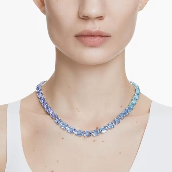 Colar Swarovski Tennis Millenia Lapidação octogonal Gradiente de cor Azul Lacado a ródio