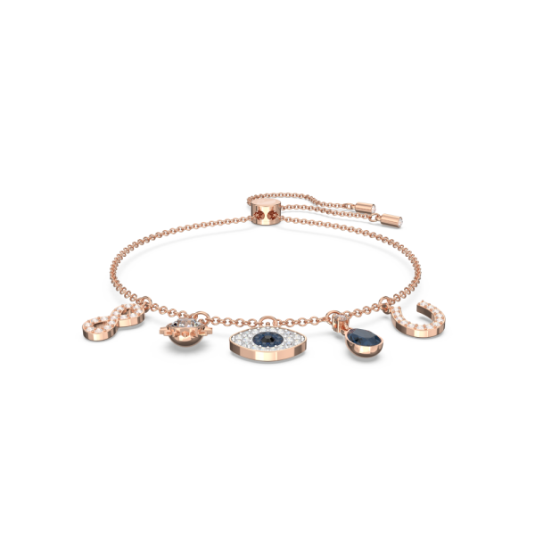 Pulseira Swarovski Symbolic Infinito Olho Grego e Ferradura Azul Lacado a Rosa Dourado