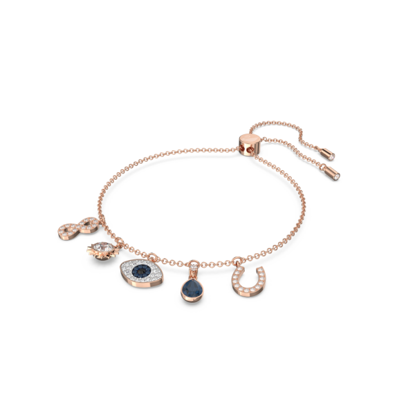 Pulseira Swarovski Symbolic Infinito Olho Grego e Ferradura Azul Lacado a Rosa Dourado