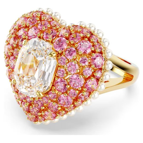 Anel Swarovski cocktail Hyperbola Coração Rosa Lacado a dourado