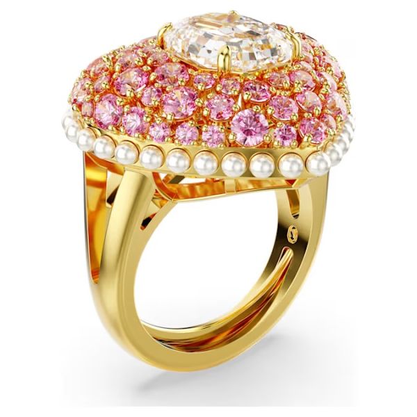 Anel Swarovski cocktail Hyperbola Coração Rosa Lacado a dourado