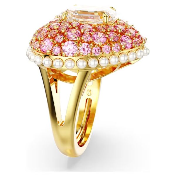 Anel Swarovski cocktail Hyperbola Coração Rosa Lacado a dourado