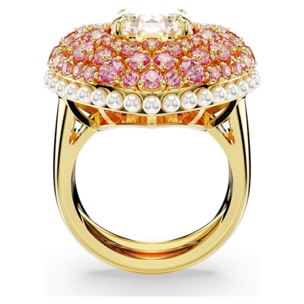 Anel Swarovski cocktail Hyperbola Coração Rosa Lacado a dourado