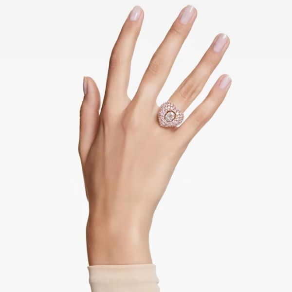 Anel Swarovski cocktail Hyperbola Coração Rosa Lacado a dourado