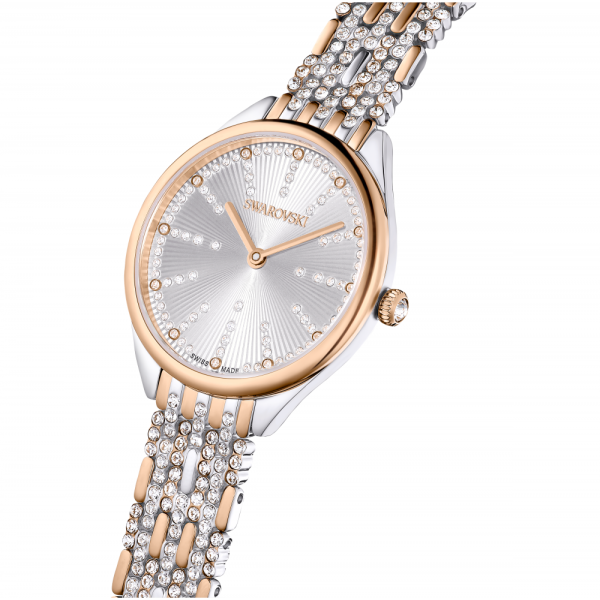 Relógio Swarovski Attract Fabrico Suiço Pavé Pulseira de Metal Tom Dourado Rosa Acabamento de Combinação de Metais 5649987