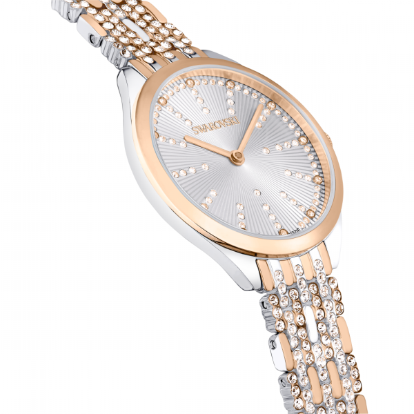 Relógio Swarovski Attract Fabrico Suiço Pavé Pulseira de Metal Tom Dourado Rosa Acabamento de Combinação de Metais 5649987