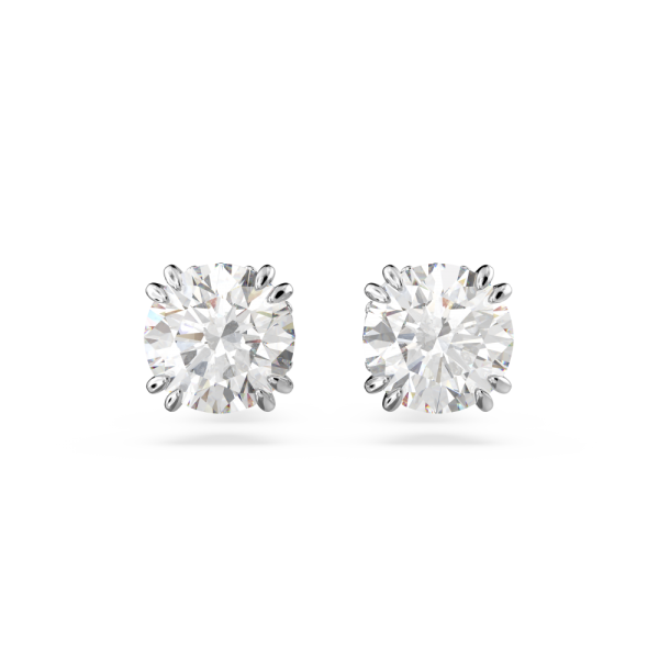 Brincos Swarovski Stud Constella Lapidação Redonda Branco Lacado a Ródio