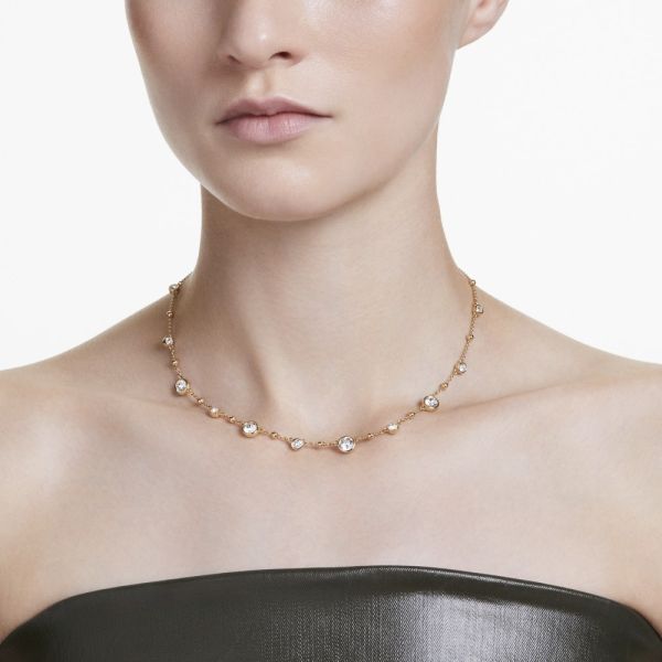 Colar Swarovski Imber Lapidação redonda Design disperso Branco Lacado a dourado