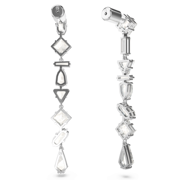Brincos Swarovski Compridos Mesmera Design Assimétrico Combinação de Lapidações Grande Branco Lacado a Ródio